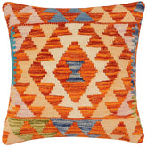 handmade Traditional Pillow Rust Blue Hand-Woven SQUARE 100% WOOL Hand woven turkish pillow2' x 2'